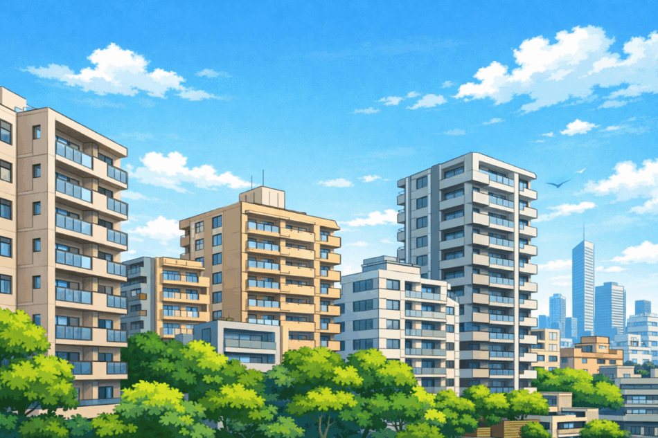 名古屋 マンション 外観 青空